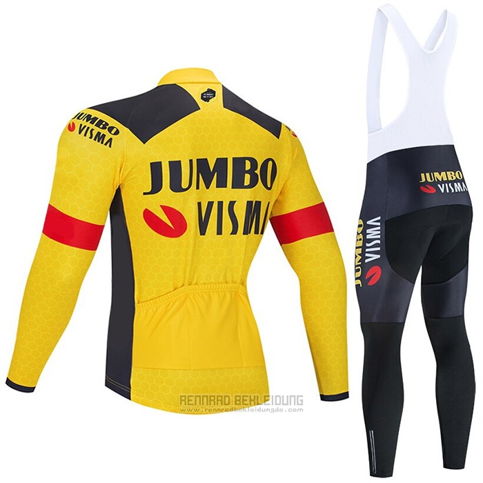 2021 Fahrradbekleidung Jumbo Visma Gelb Trikot Langarm und Tragerhose - zum Schließen ins Bild klicken